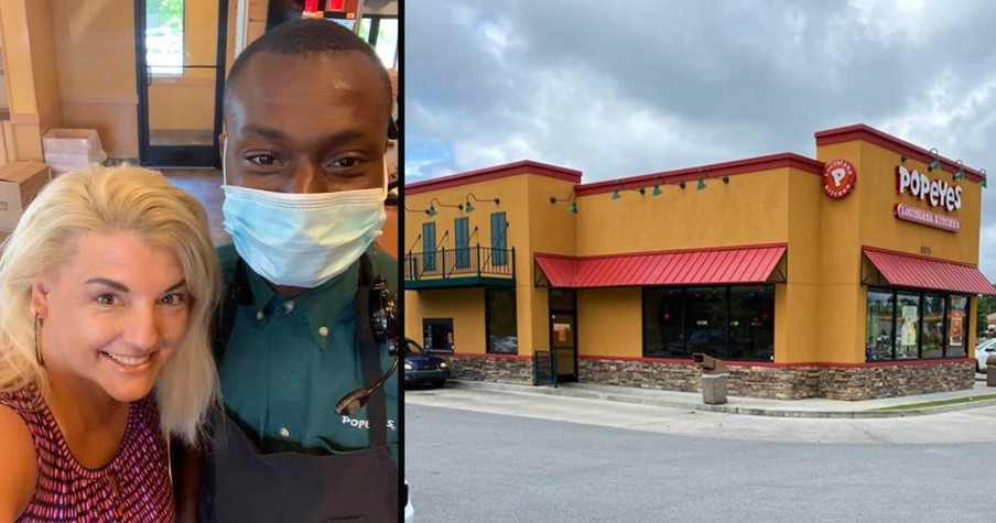 Manager Comes Out Of Popeyes Restaurant And Goes Up To Homeless Woman In Parking Lot