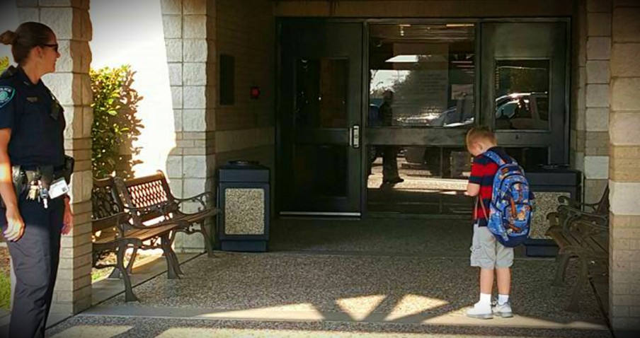 Tardy 5-Year-Old Stops To Say The Pledge Of Allegiance And A Prayer