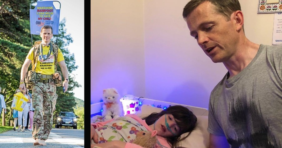 Army Dad Vows To Walk Barefoot For 1,200 Miles Distance In An Attempt to Save His Little Girl