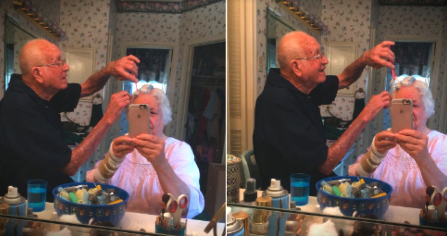 Photo Of Grandpa Doing Grandma's Hair Shows True Love In Real Life