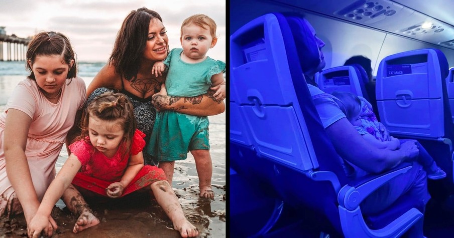 Tearful Woman On A Plane Is Struggling With 2 Young Kids When A Guardian Angel Swoops In