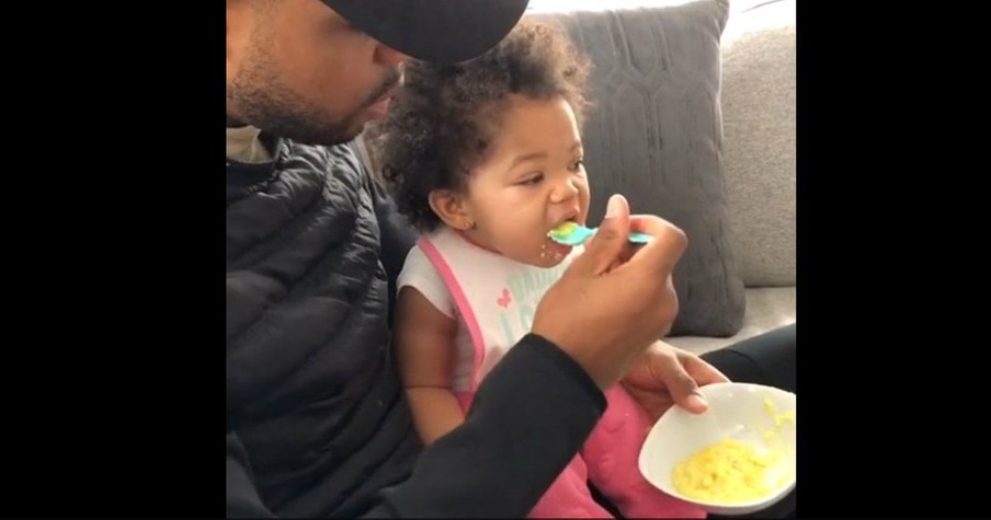 Daddy Teaches His Adorable Little Girl Mealtime Manners