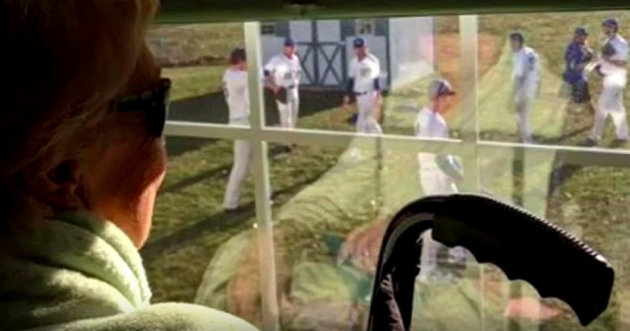 Grandson Played A Baseball Game In His Grandma's Backyard For Her To Watch