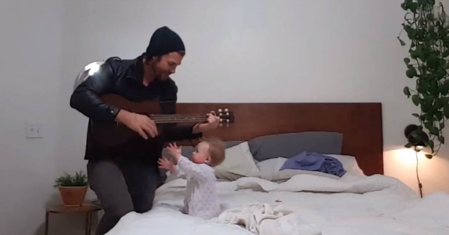 Baby Girl Has The Best Reaction To Her Daddy Playing The Guitar For Her