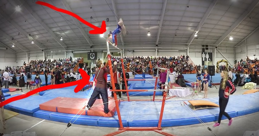 Gymnast Saved By Her Coach's Heroic Catch