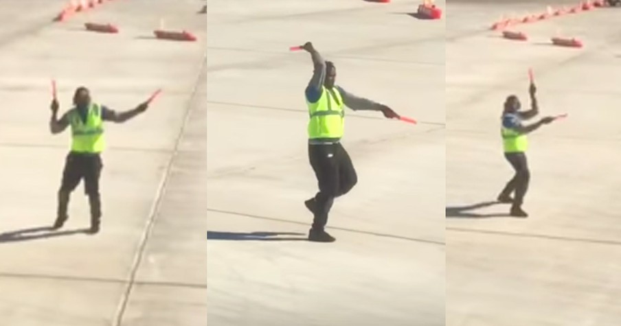 Airport Employee Kyran Ashford Dances On Tarmac