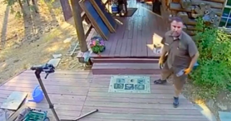 Grizzly Bear Charges, Barely Missing UPS Delivery Man, And Security Cameras Caught It All