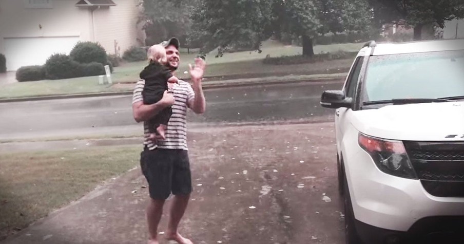 Toddler Plays In The Rain For The First Time