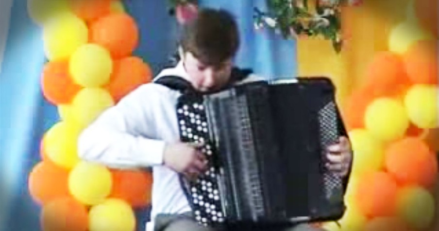 Teenager Rocking Out On An Accordion