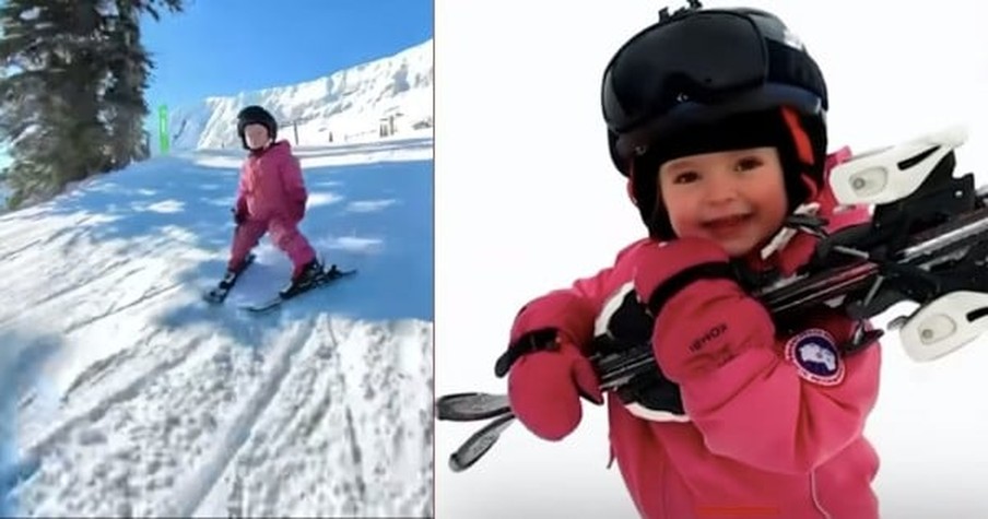 Little Girl Talks To Herself While Skiing And Dad's Microphone Records Her Adorable Commentary