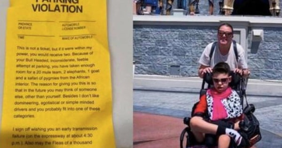 Mom Leaving Walt Disney World with Disabled Son Finds Nasty 'Parking Ticket' from a Stranger