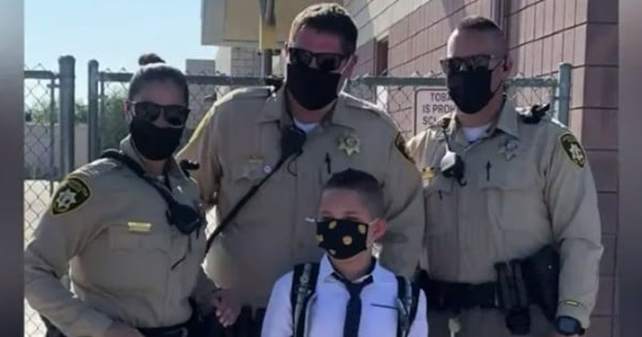 Boy's Police Officer Dad Died Over the Summer So Cops Show up for Son's 1st Day of 4th Grade