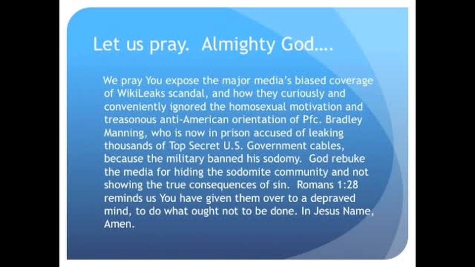 Media Ignores Sodomite Source for Wikileaks - (The Evening Prayer - 08 Dec 10)