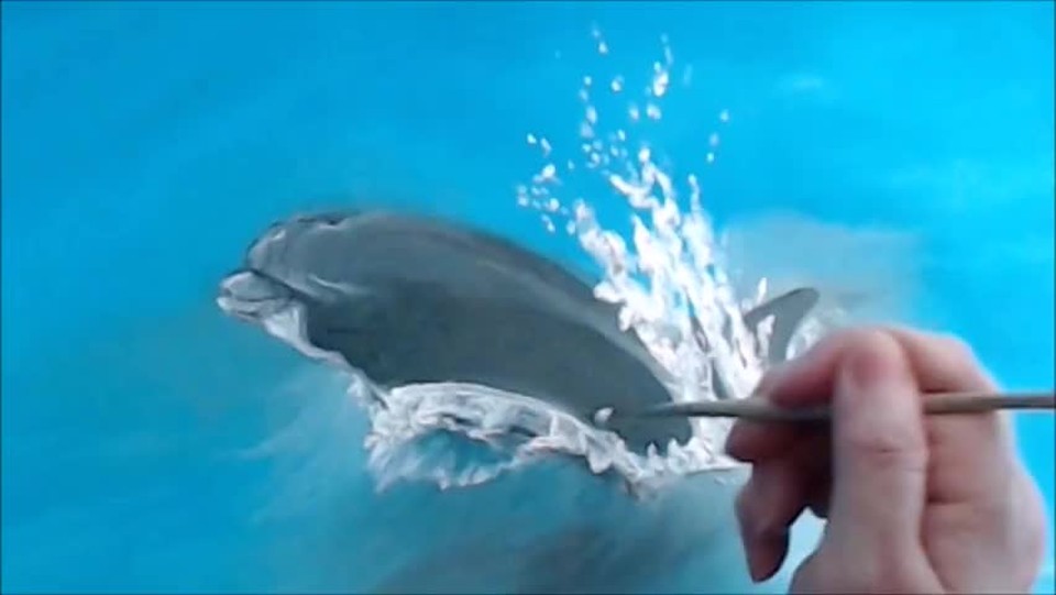 Natalie Buske Thomas oil painting art of adorable smiling dolphin in Dingle Ireland