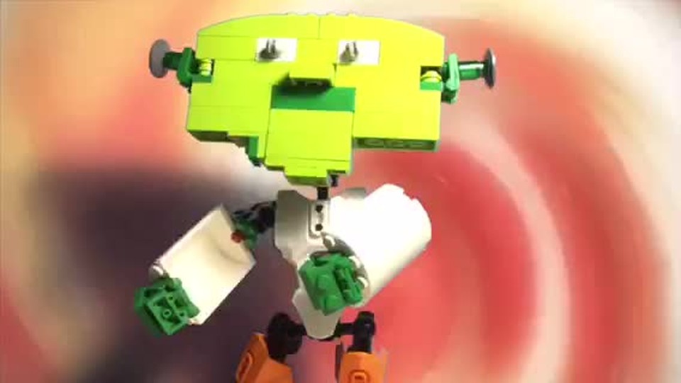 Lego Shrek does a quick floss dance.