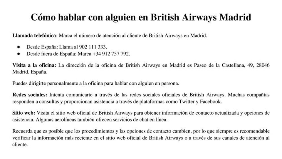 British Airways Madrid Telefono