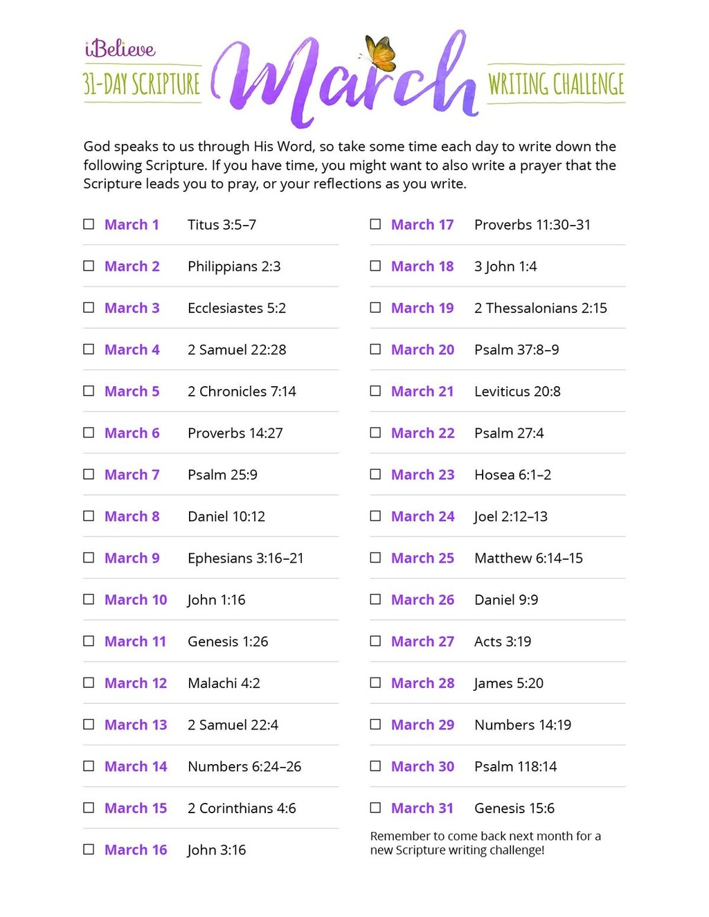 March Scripture Writing Plan