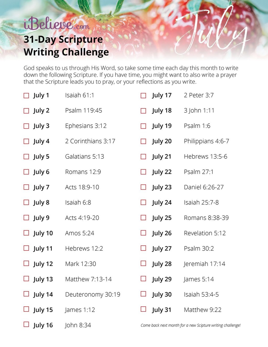 July Scripture Writing Guide