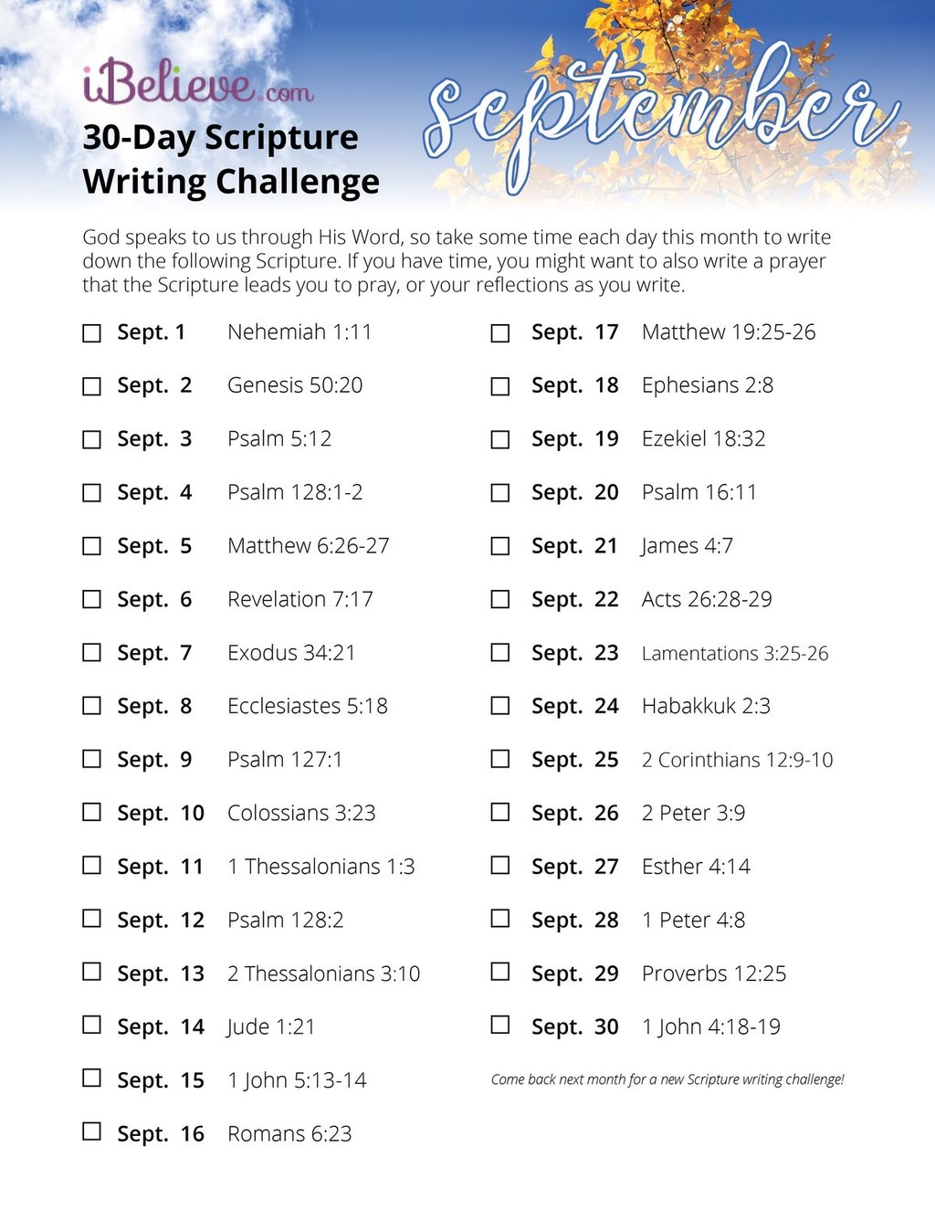 September Scripture Writing Guide	