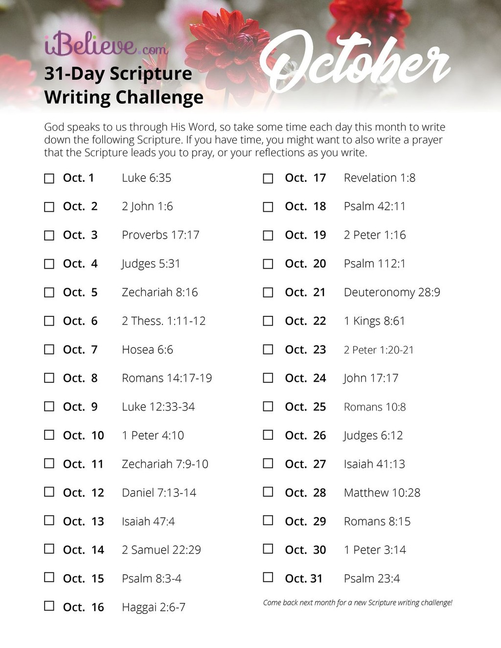 October Scripture Writing Guide
