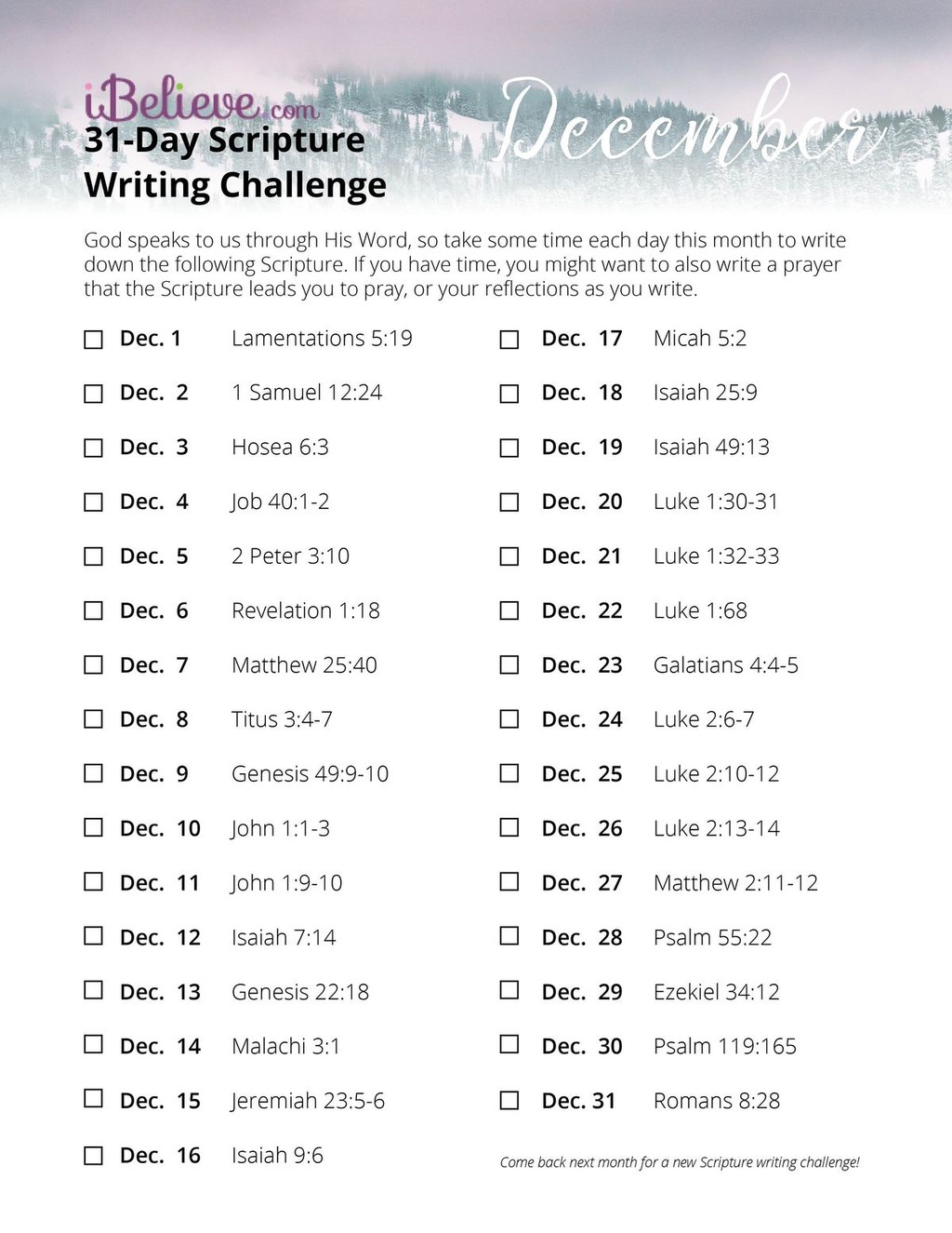 December Scripture Writing Guide	