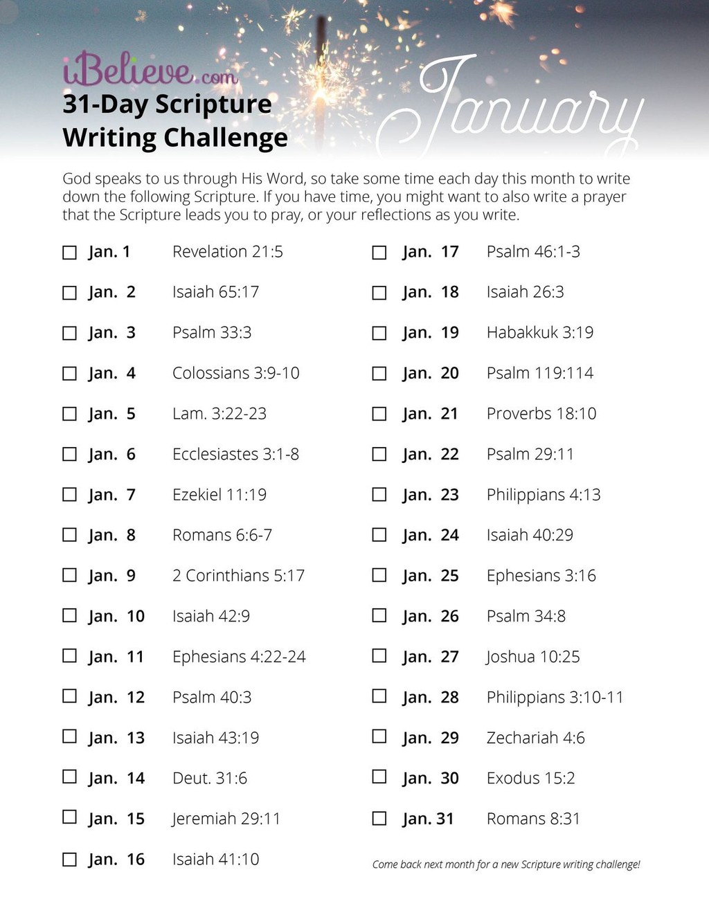 January Scripture Writing Guide