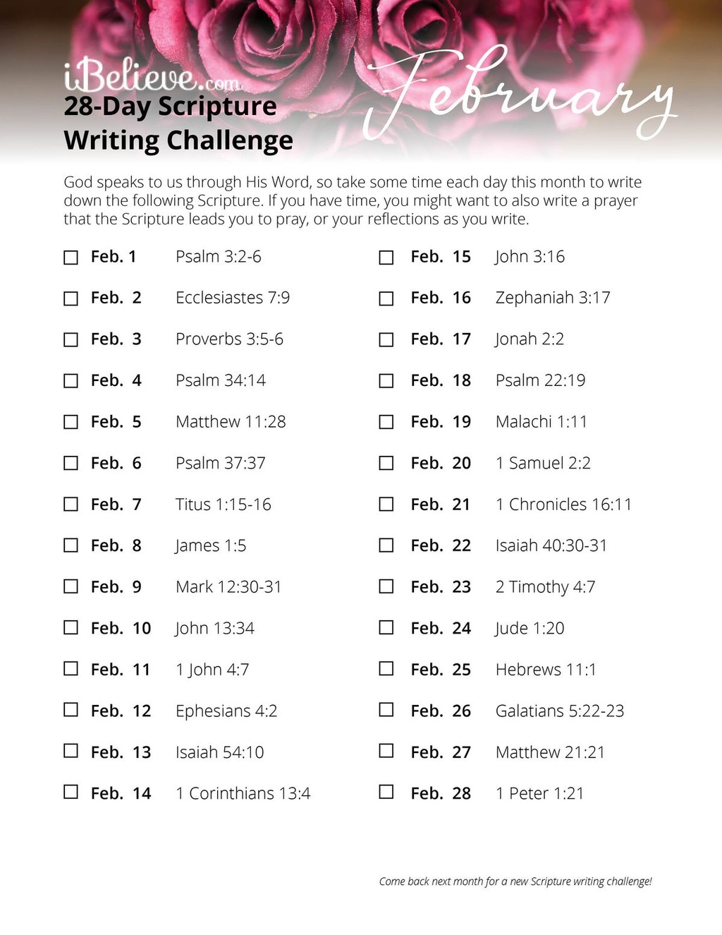 February Scripture Writing Challenge