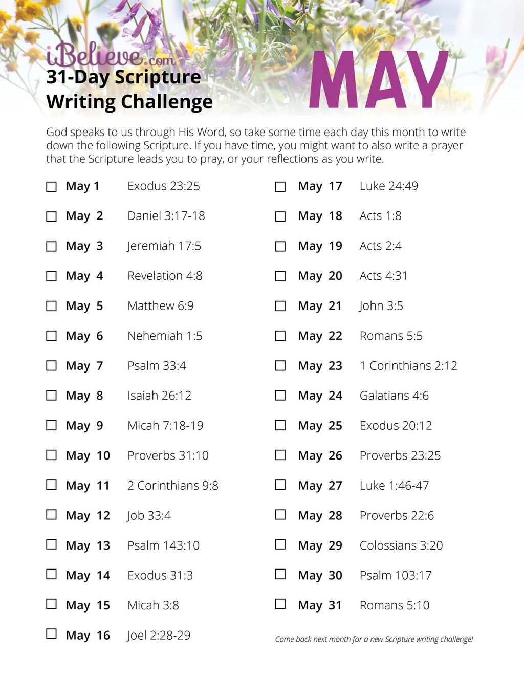 May Scripture Writing Challenge