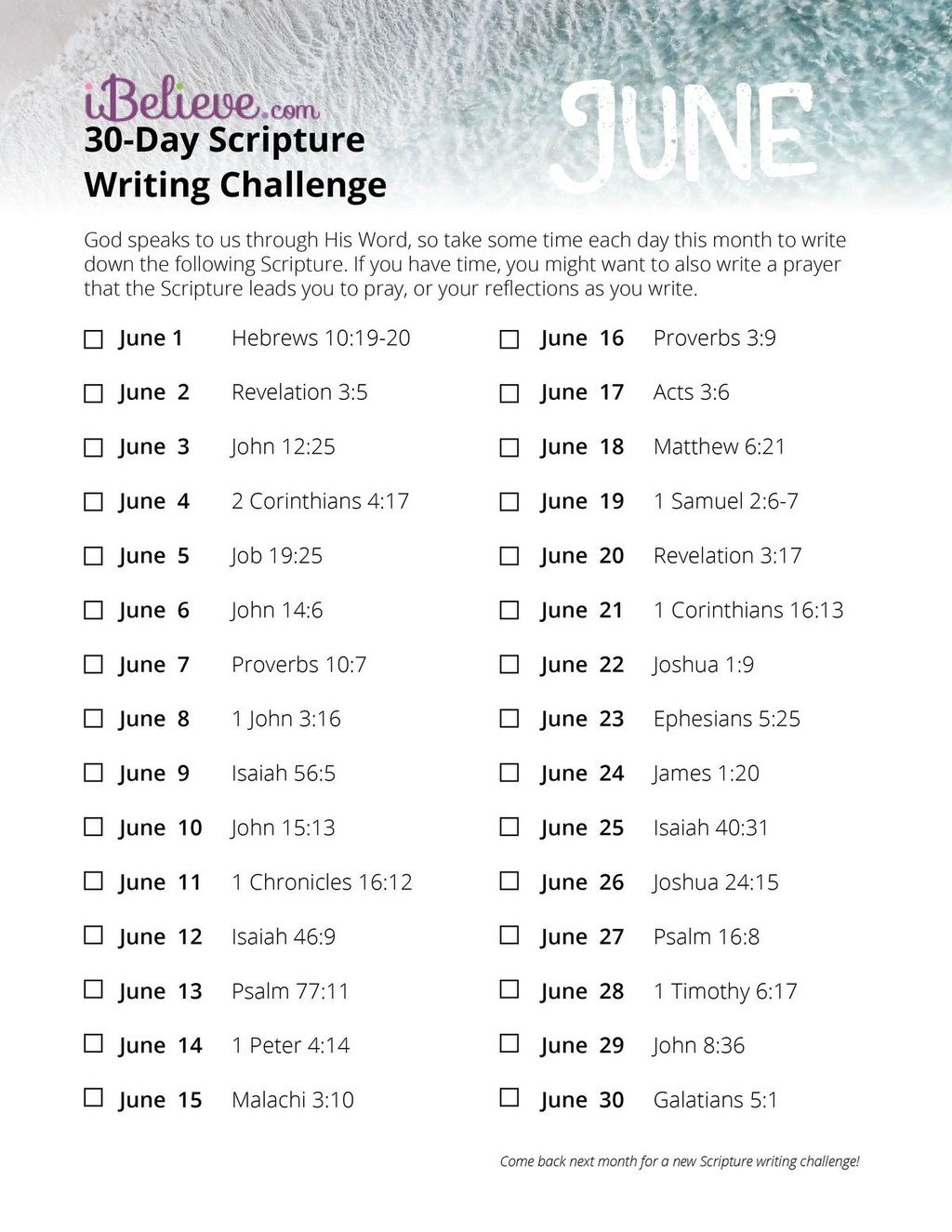 June Scripture Writing Challenge