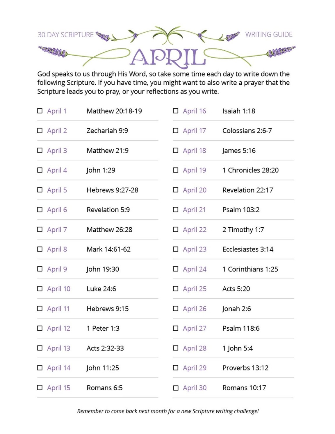 April Scripture Writing Guide