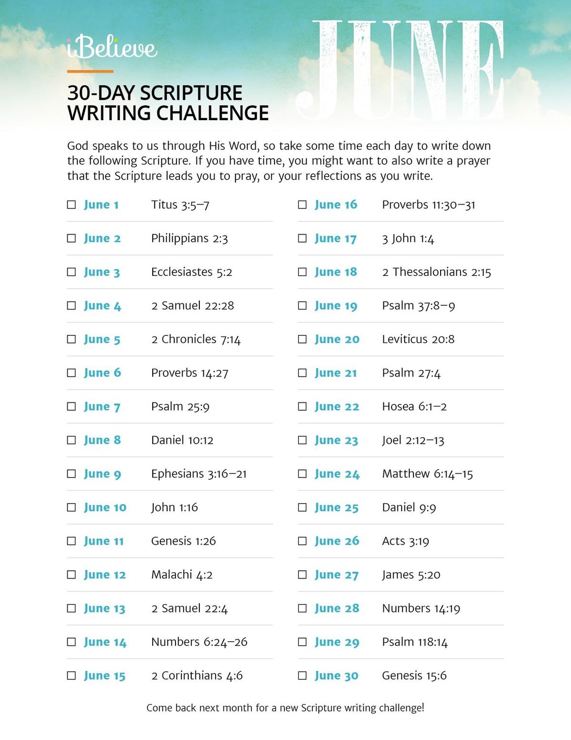 June Scripture Writing Guide