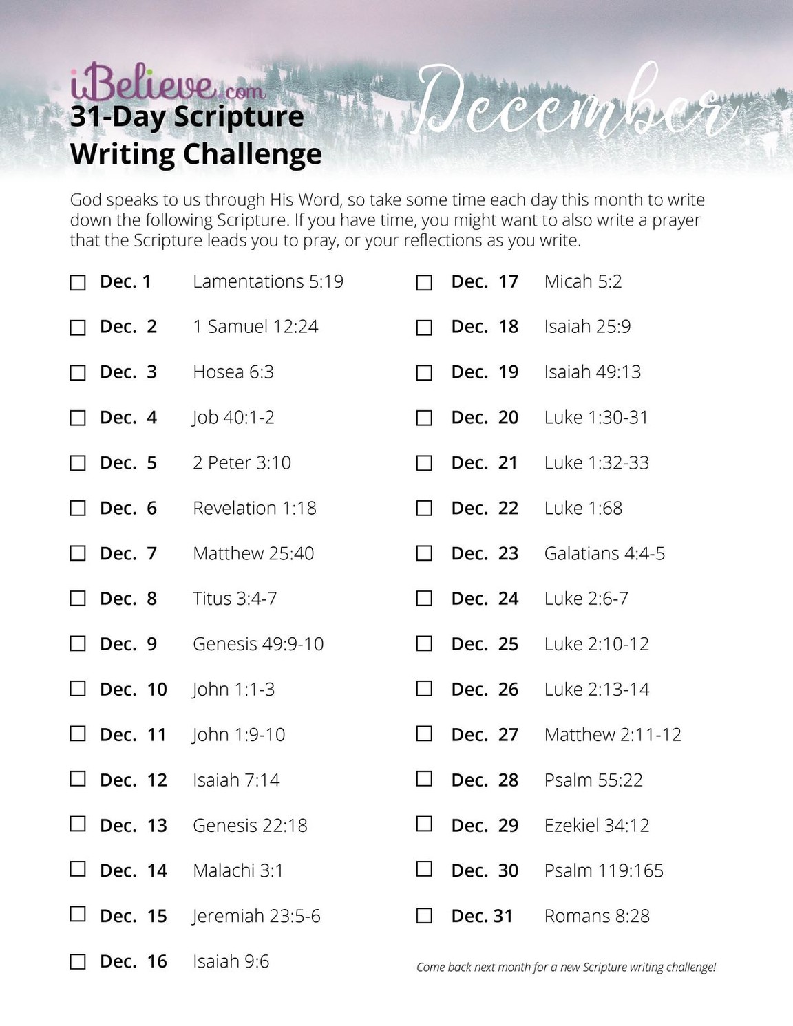 December Scripture Writing Guide	
