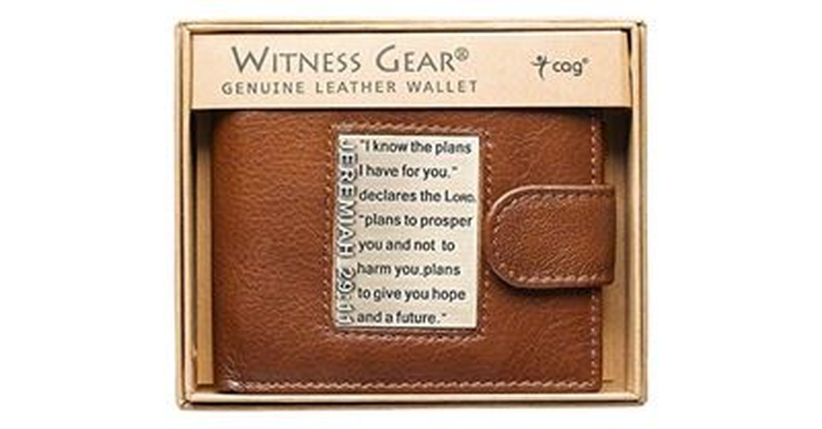 Brown Genuine Leather Wallet w/Brass Inlay - Jeremiah 29:11
