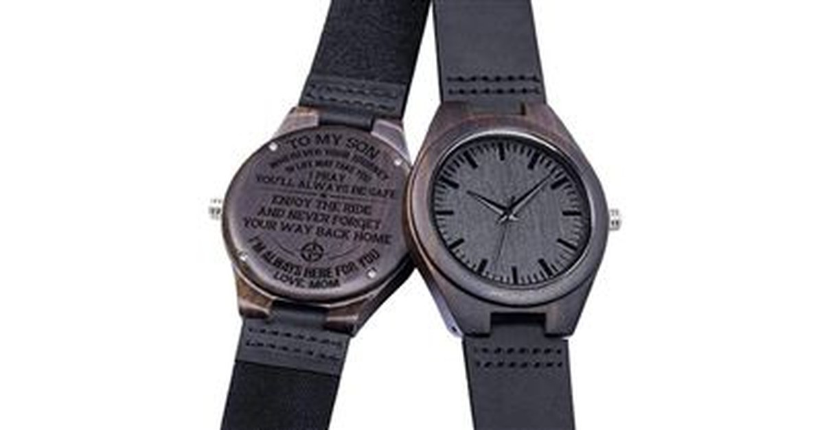 Engraved Men's Wooden Watch with Leather Strap
