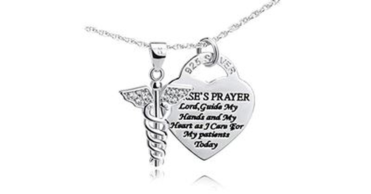 Sterling Silver Caduceus Angel Nursing Themed Pendant Necklace