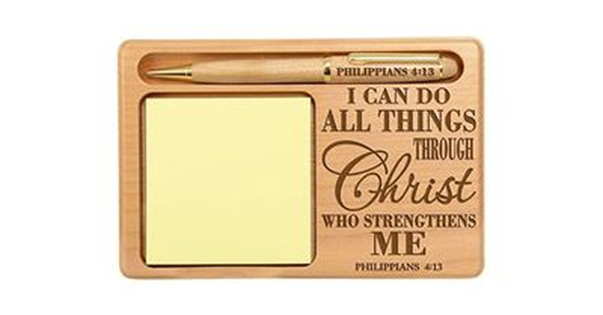 Philippians 4:13 Wooden Notepad and Pen Holder