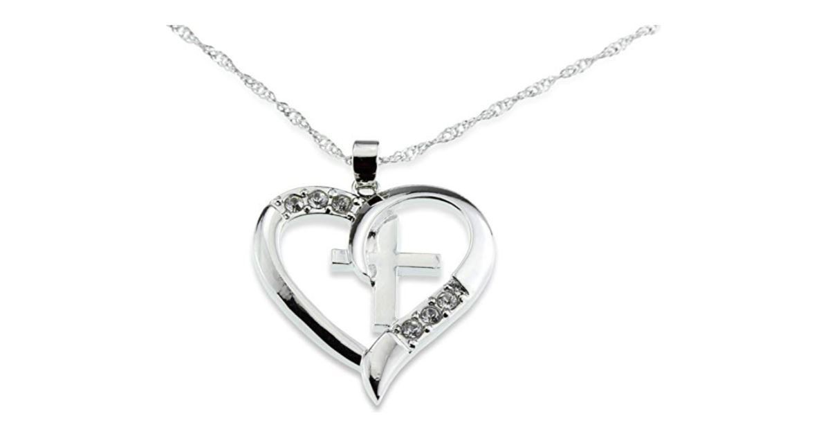 Silver Christian Cross and Heart Pendant