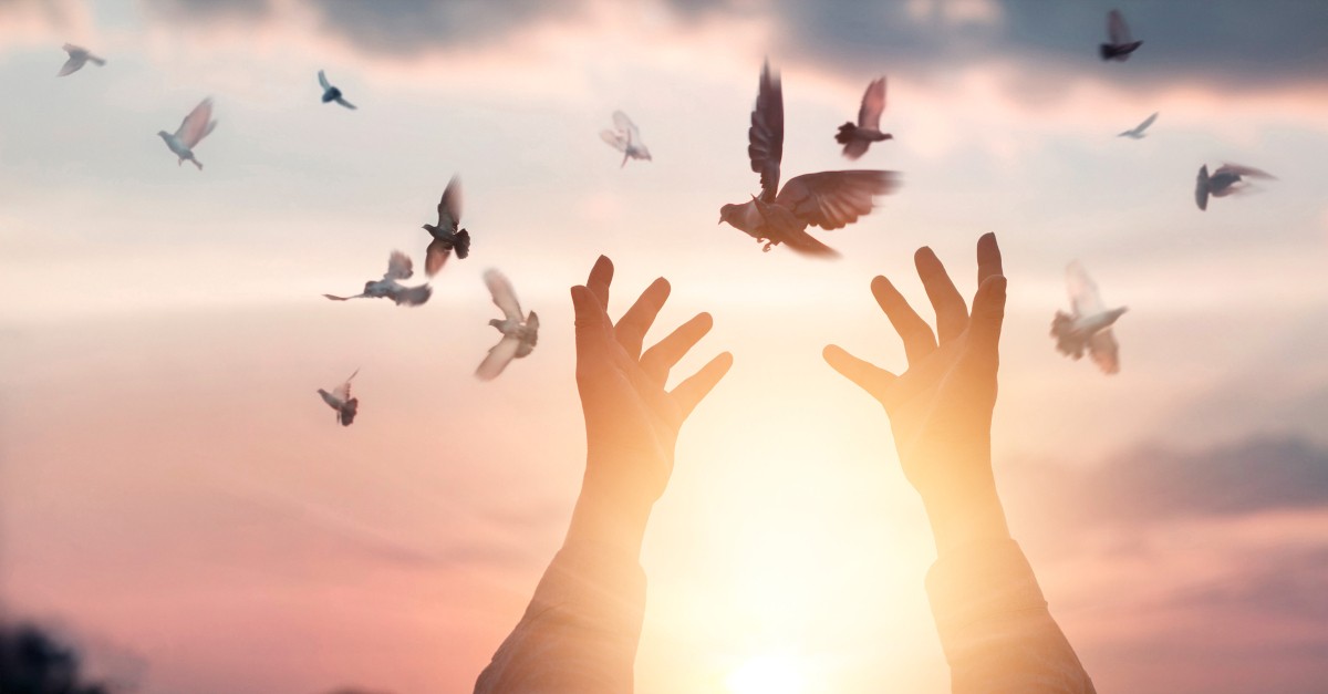 hands up releasing doves Holy Spirit spirituality, baptized in the holy spirit