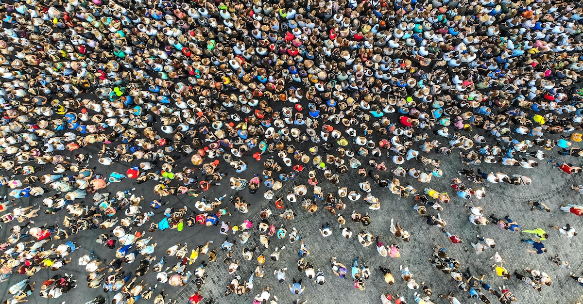 large crowd of people, seen from above