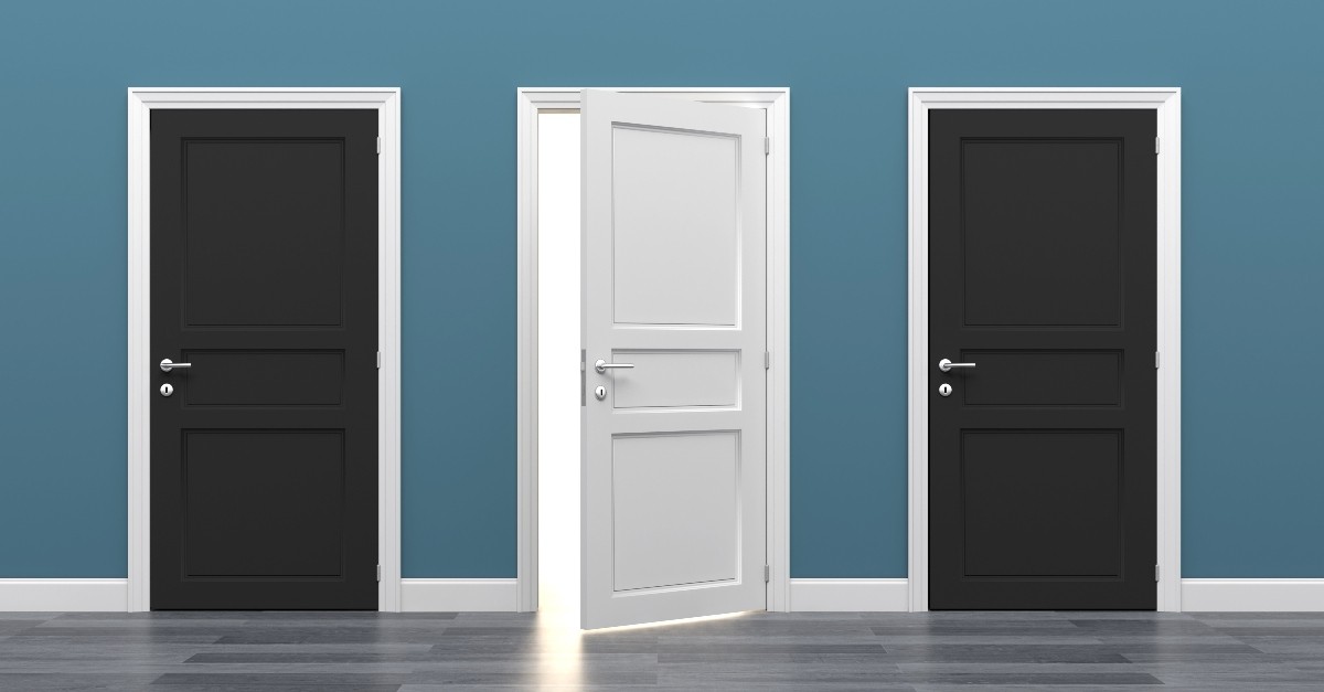 three doors one open two closed