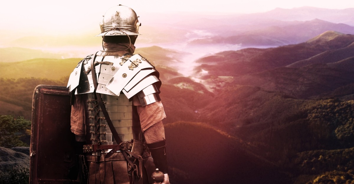 Roman soldier looking over mountains