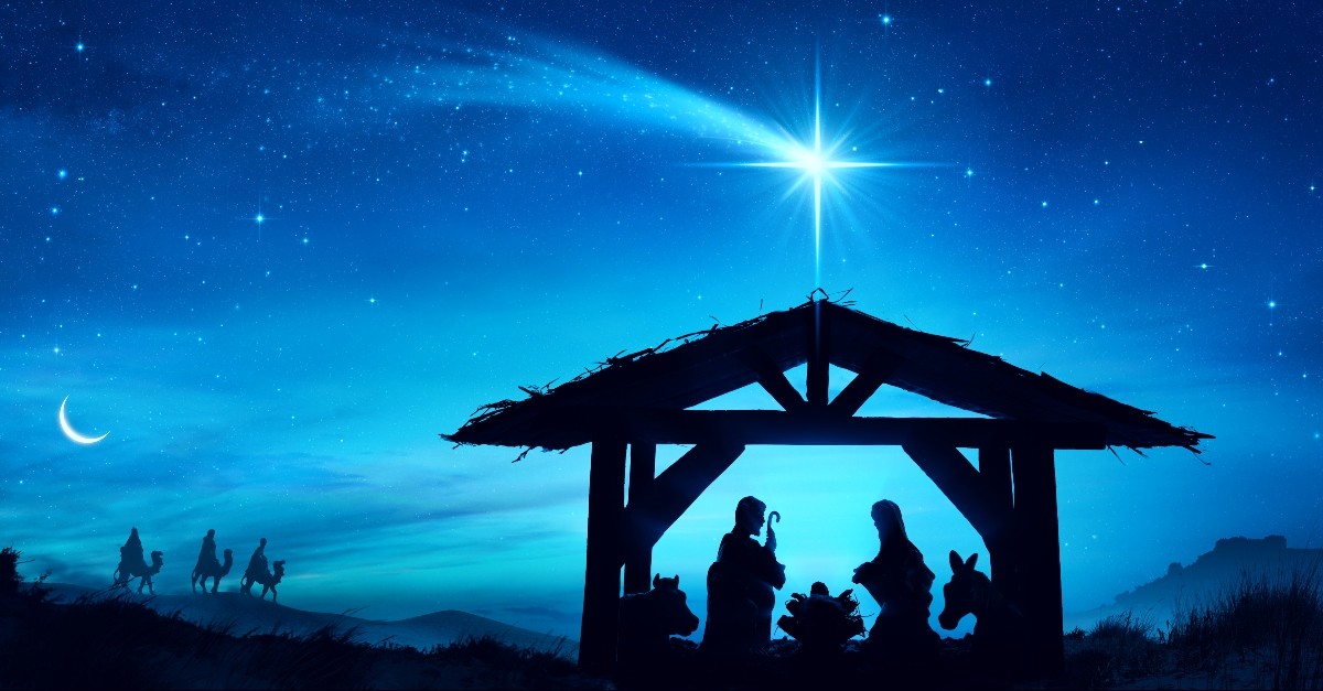 Nativity scene with star and magi