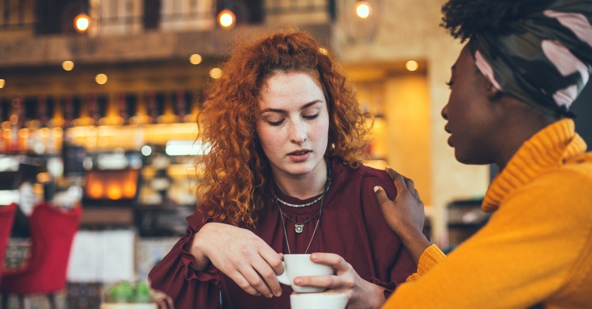 Friends talking over coffee