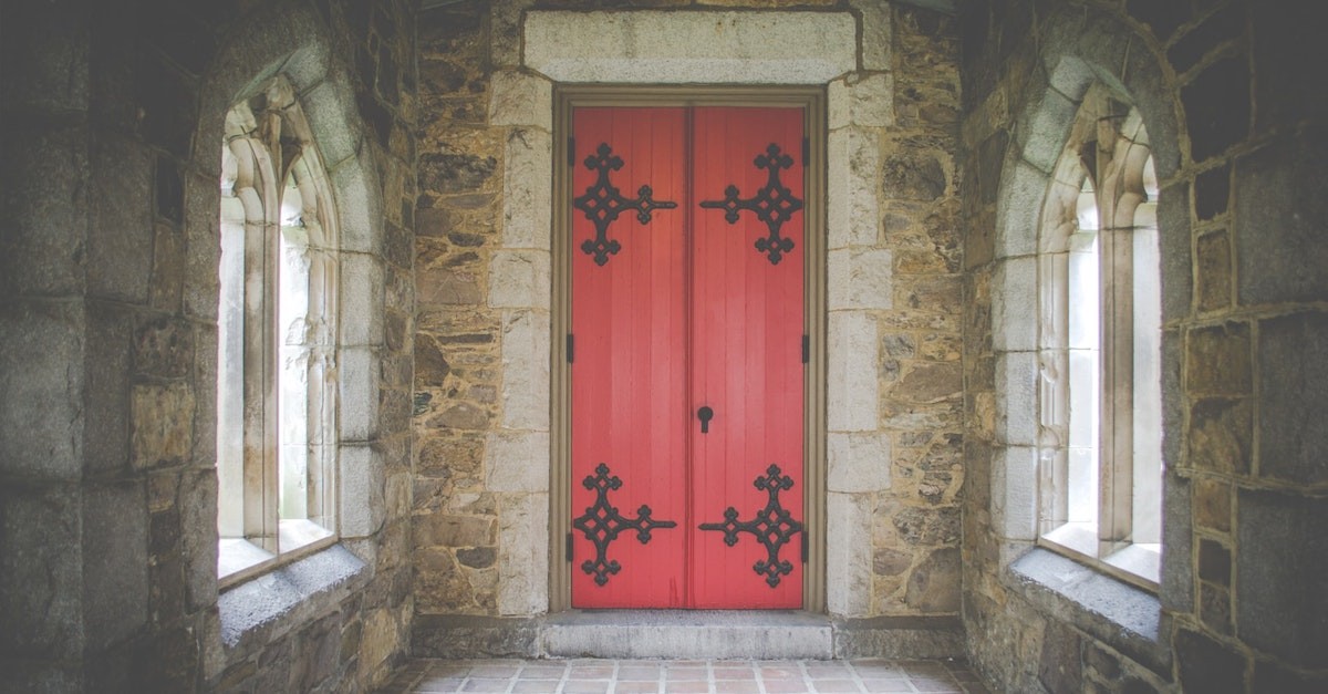 old red church door, reformation day church service