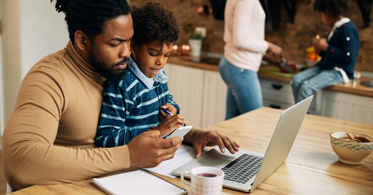 Man working from home family