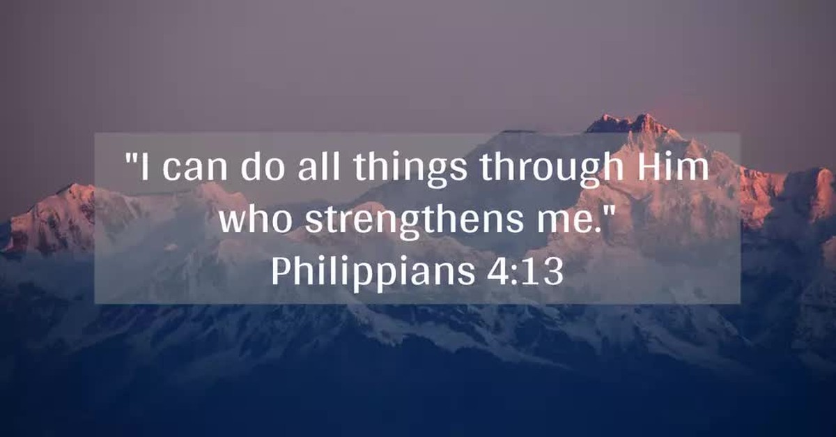 Philippians 4:13 written over mountain landscape background