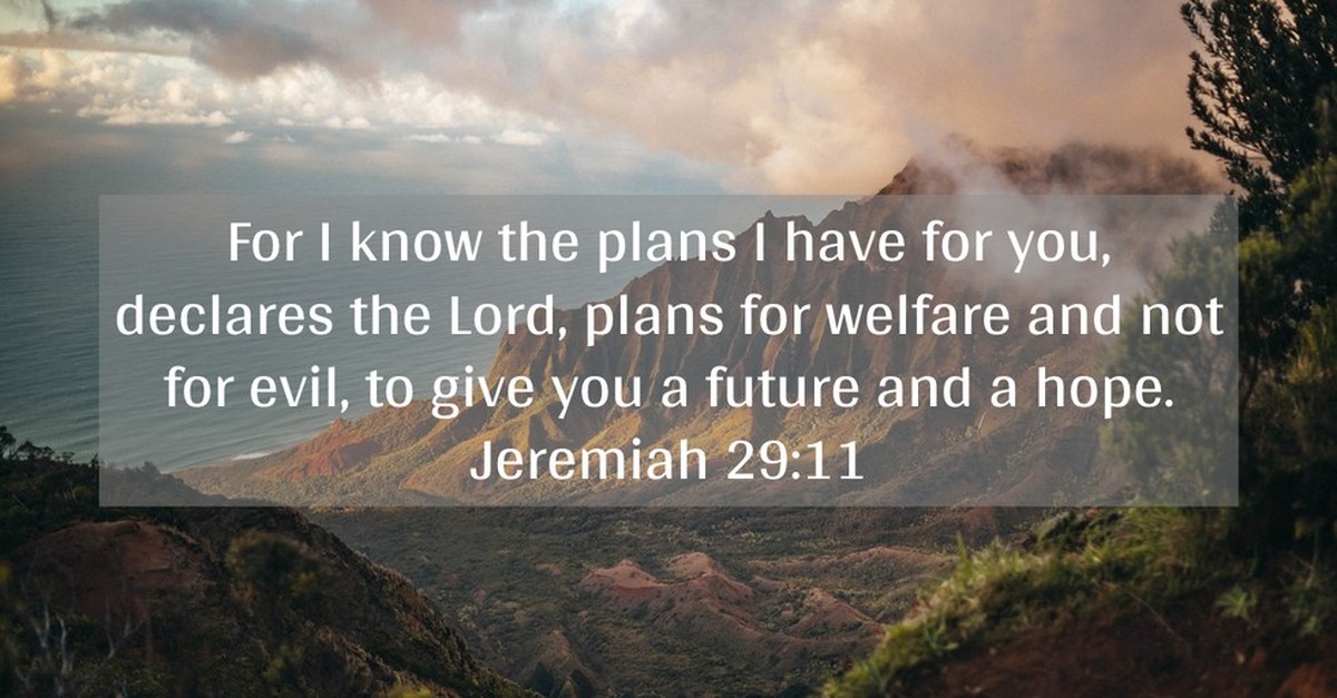 Jeremiah 29:11 written out over scenic lake background