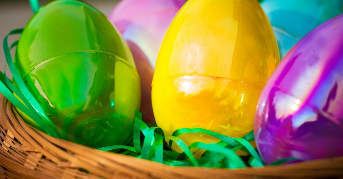 shiny easter eggs in basket