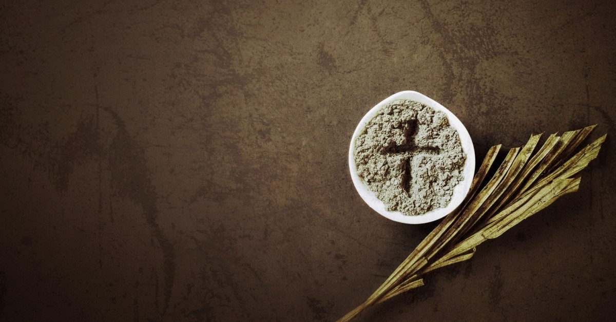 bowl of ashes with cross design next to palm leaf, lent movies