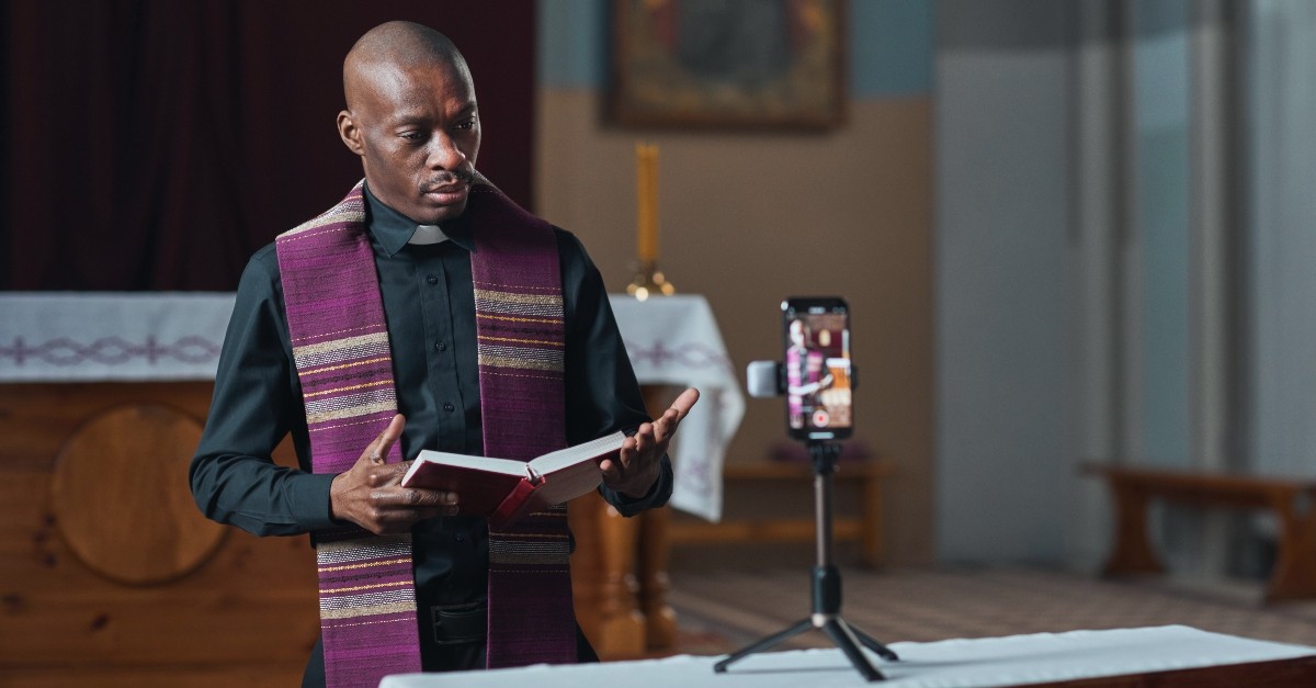 Pastor preaching to a phone